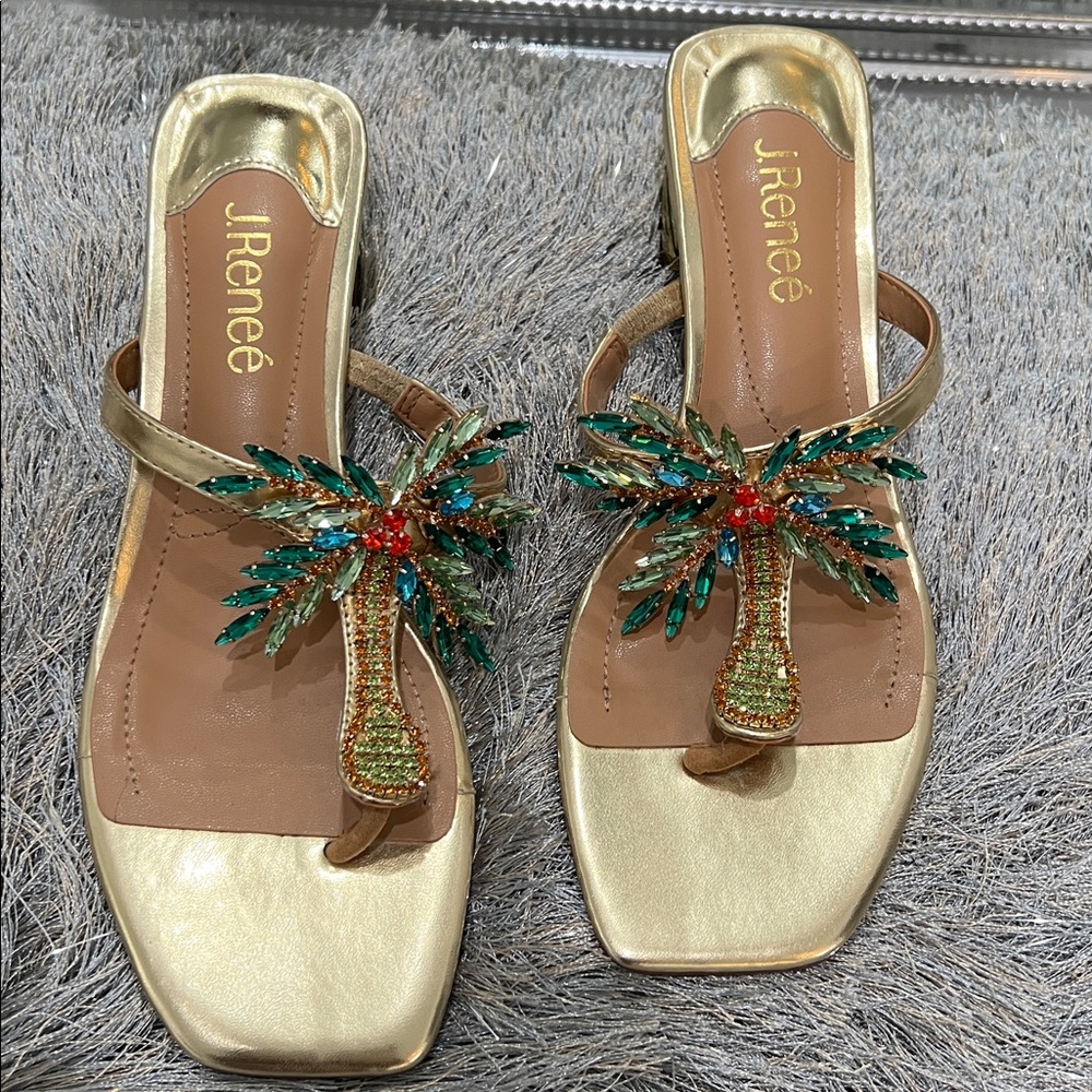 J.Renee Gold Sandals with Palm Tree Design - Picture 4 of 4